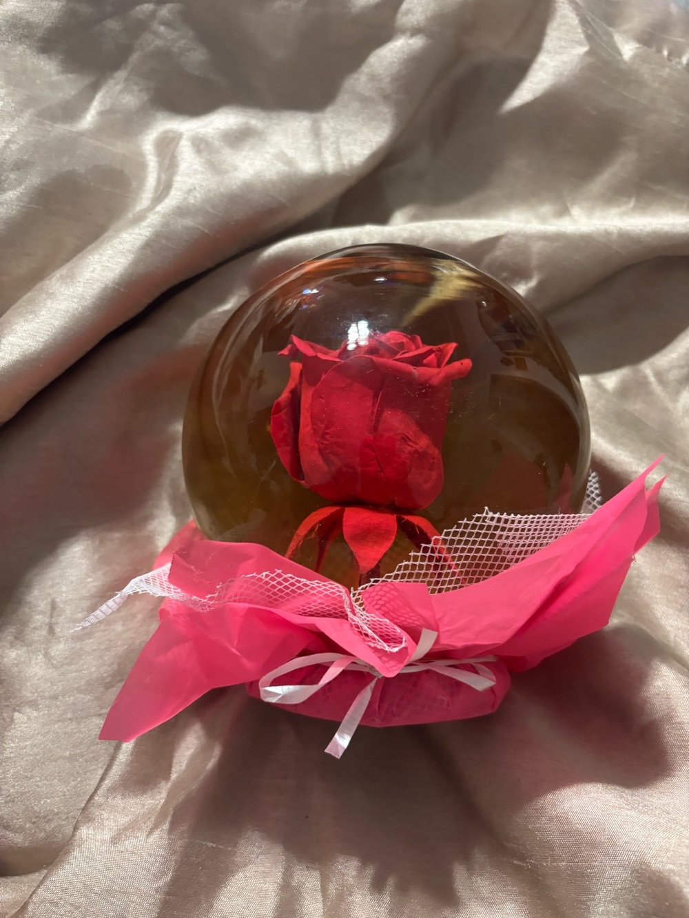 Red Preserved Rose in Clear Glass Globe Dome